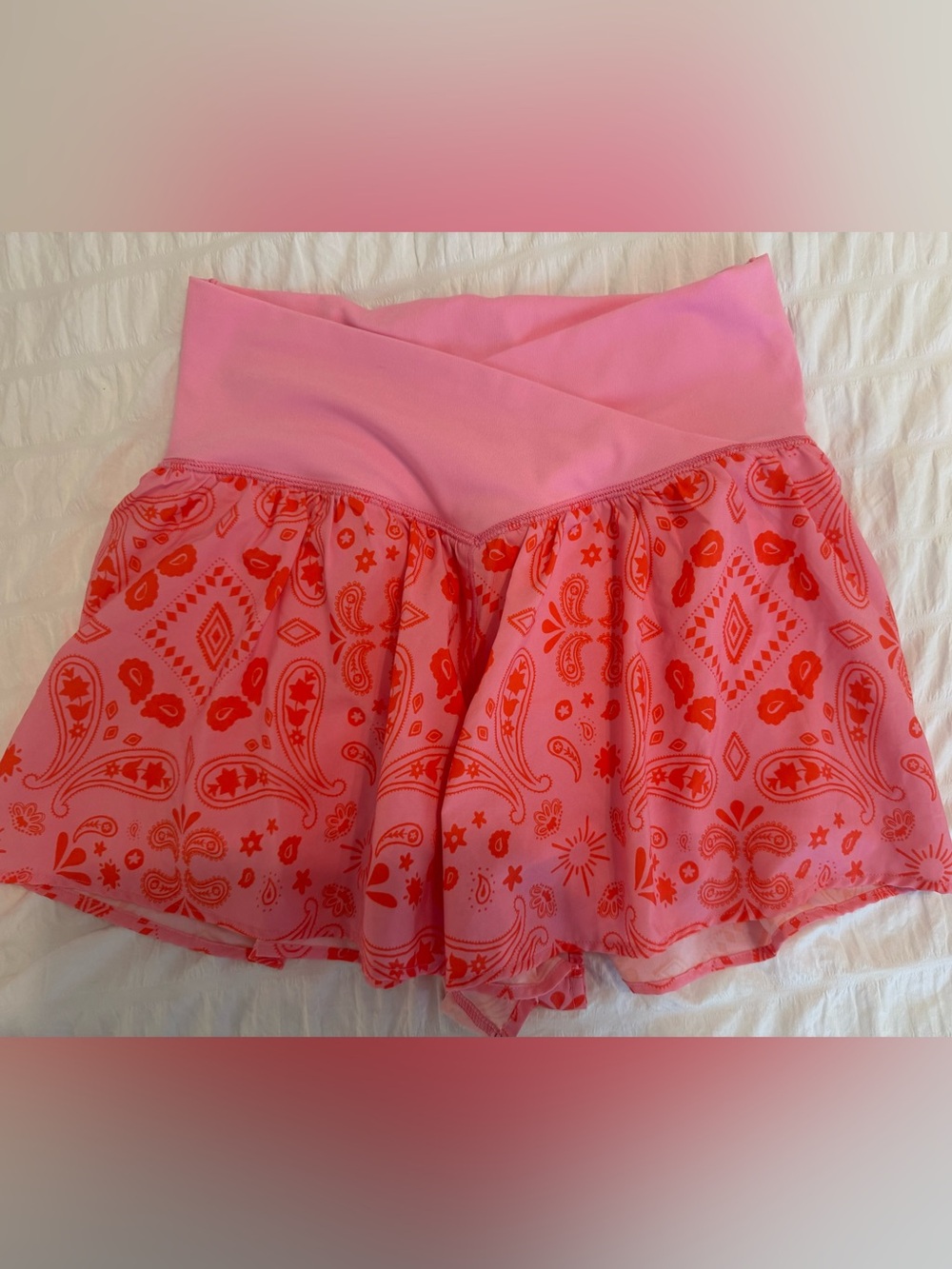 OFFLINE by Aerie Real Me Crossover Flowy Shorts Pink/Orange Paisley